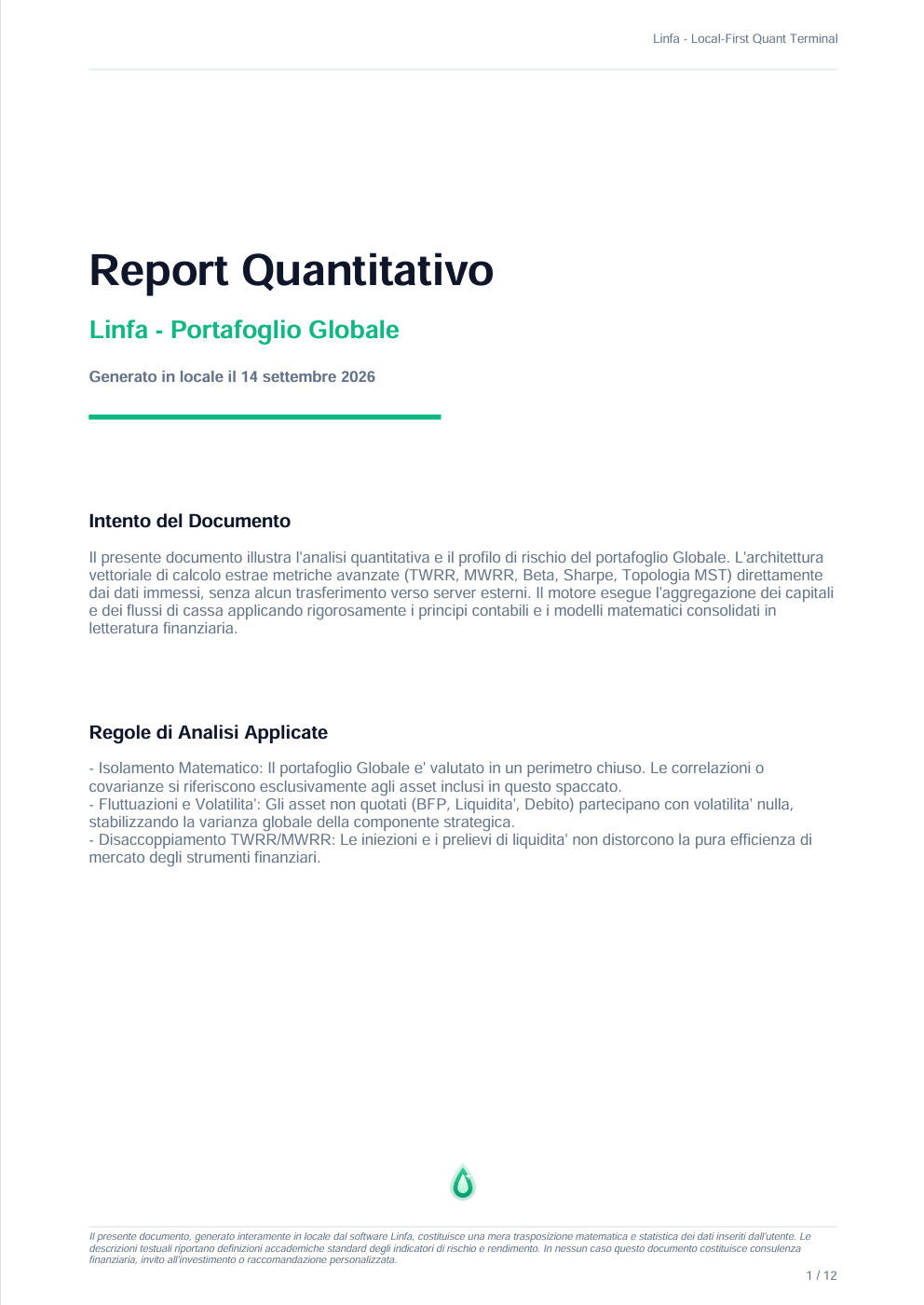 Fascicolo PDF di Rendicontazione Informativa